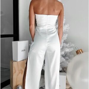 Nana Mac satin and rhinestone white jumpsuit